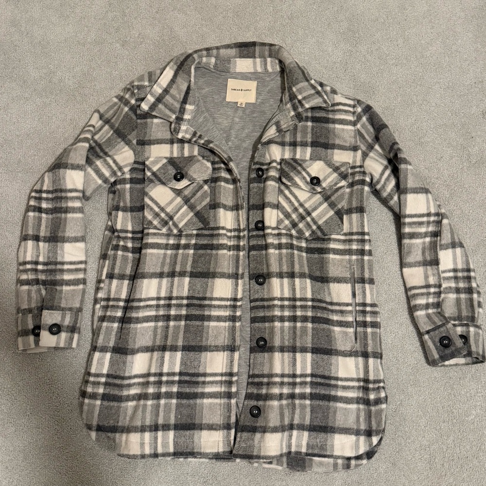 Thread & Supply Gray and White Plaid Shirt Jacket